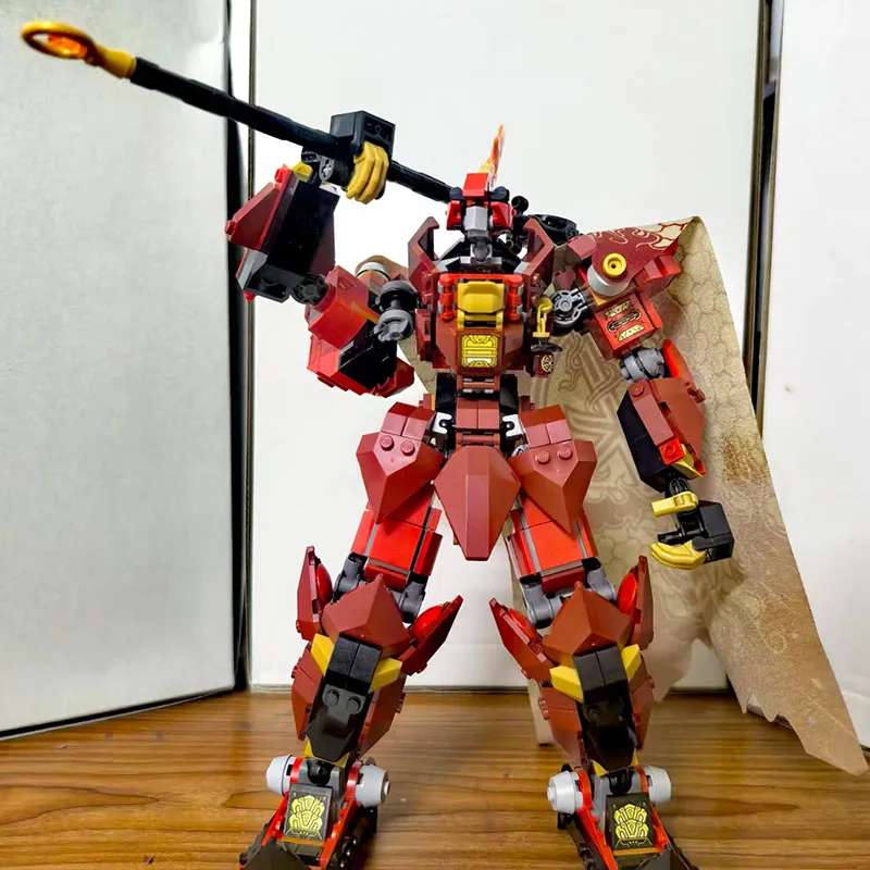 2025 New 996pcs Flame Knight Mecha Building Blocks Mecha Character Model Brick Desktop Decoration Display Toys Gifts