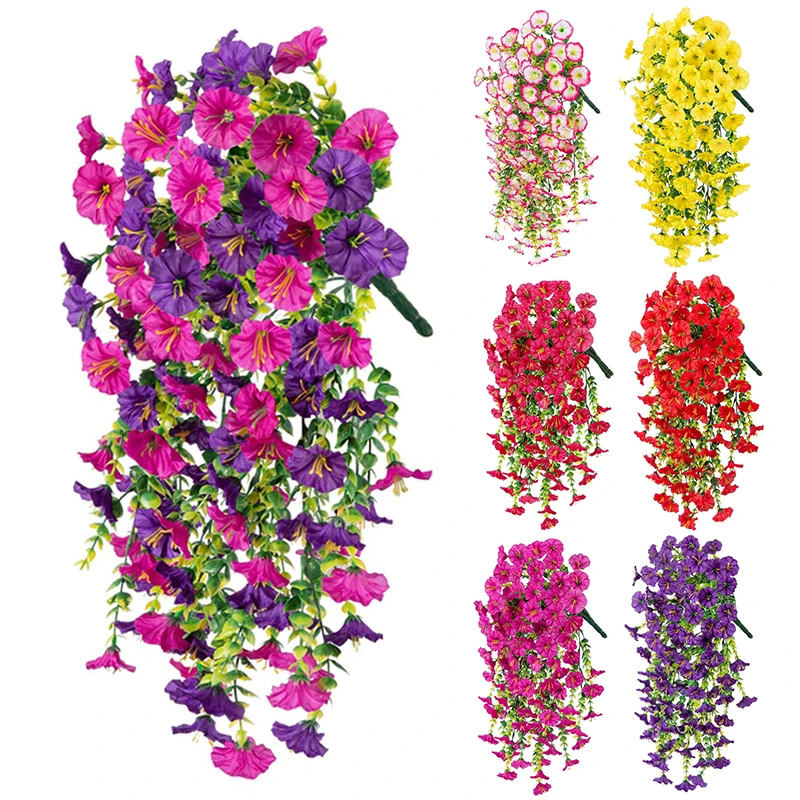 2 Stück Künstliche Hängeblumen, UV-beständige Seidenblumen, lange Rankengirlande für Balkon, Garten, Hochzeit, Party-Dekoration im Freien – Detail 1