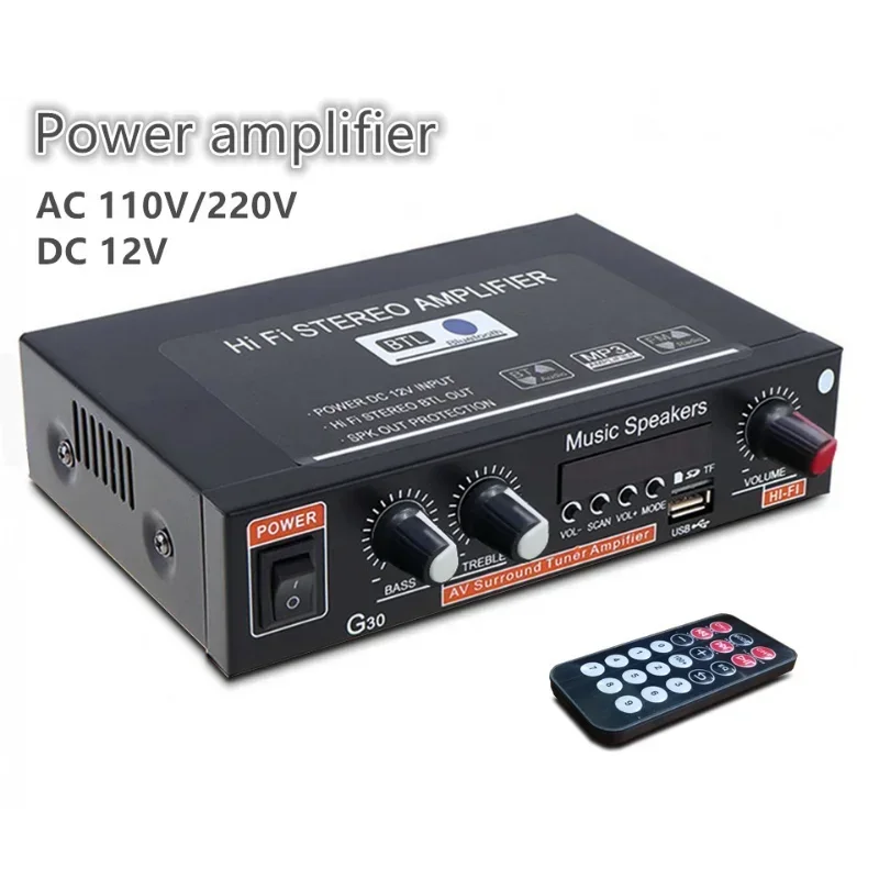 

DC 12V G30 HIFI Bluetooth Car Audio Power Amplifier 2 Channel Radio Player Support SD / USB / DVD / MP3 with Remote Controller