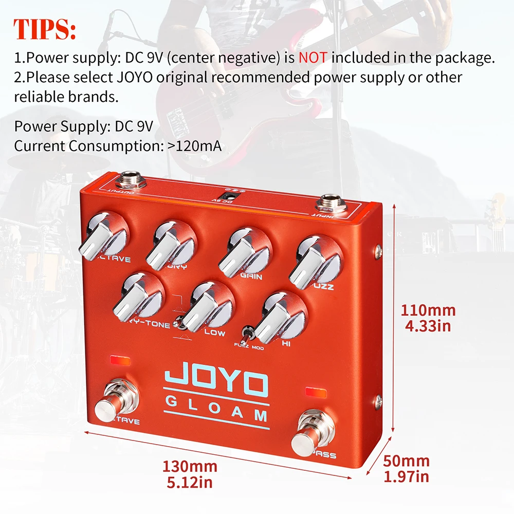JOYO R-29 GLOAM Octave Fuzz Effect Pedal High Gain Bass Guitar Pedal with Independent Knobs Deliver Deep Bass & Smooth Tone view 5