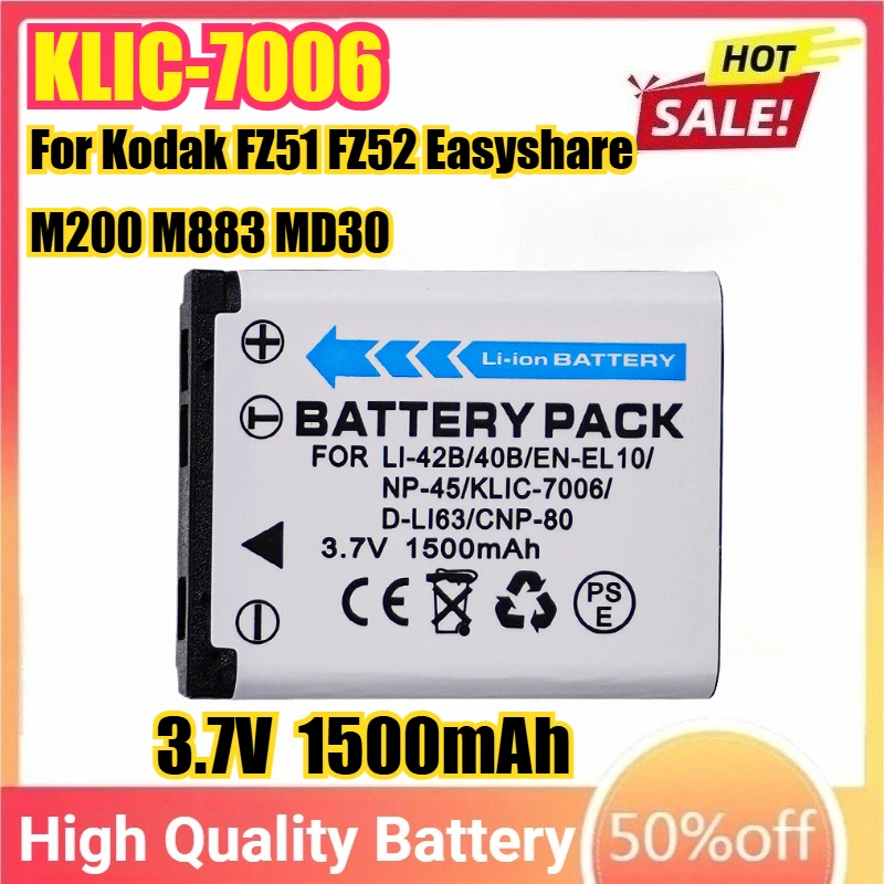

KLIC-7006 KLIC7006 Camera Batteries For Kodak FZ51 FZ52 Easyshare M200 M883 MD30 M22 M580 for RICOHDS-6365 DM-6370 SL-58 SL-68