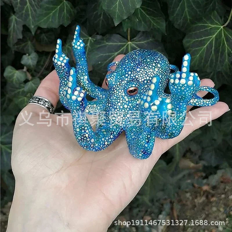 Middle Finger Octopus Statue Resin Garden Octopus Ornaments Desktop Decor Creative Angry Octopus Sculpture for Indoor Outdoor Ga