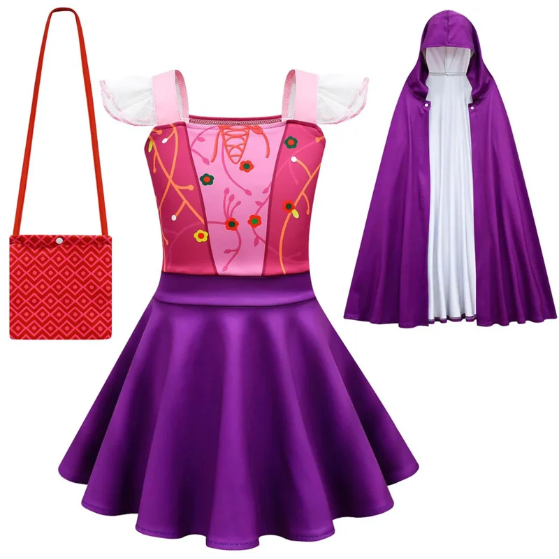 Jurebecia ชุดคอสเพลย์เด็กผู้หญิงชุดวินนิเฟร็ด/ซาราห์/แมรี่ชุดคอสเพลย์ฮัลโลวีนแซนเดรสแม่มดสำหรับเด็ก
