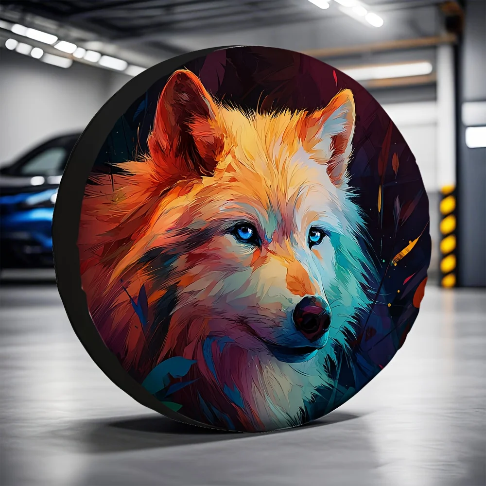 

Vibrant Wolf Tire Cover Artistic Polyester Spare Wheel Protector Durable SUV Car Accessory