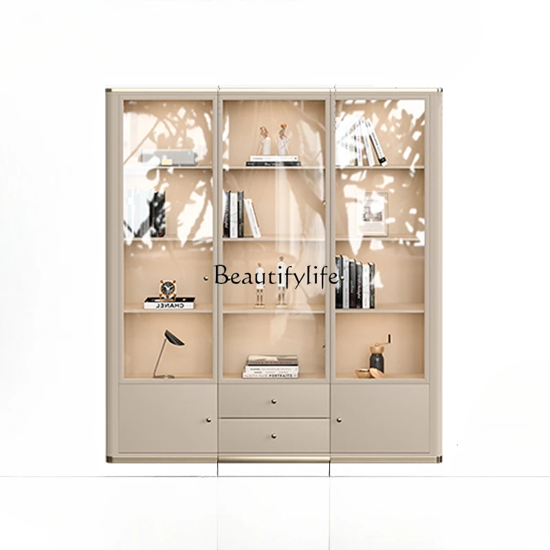 

Light luxury whole wall bookcase against the wall Modern study boss office bookcase