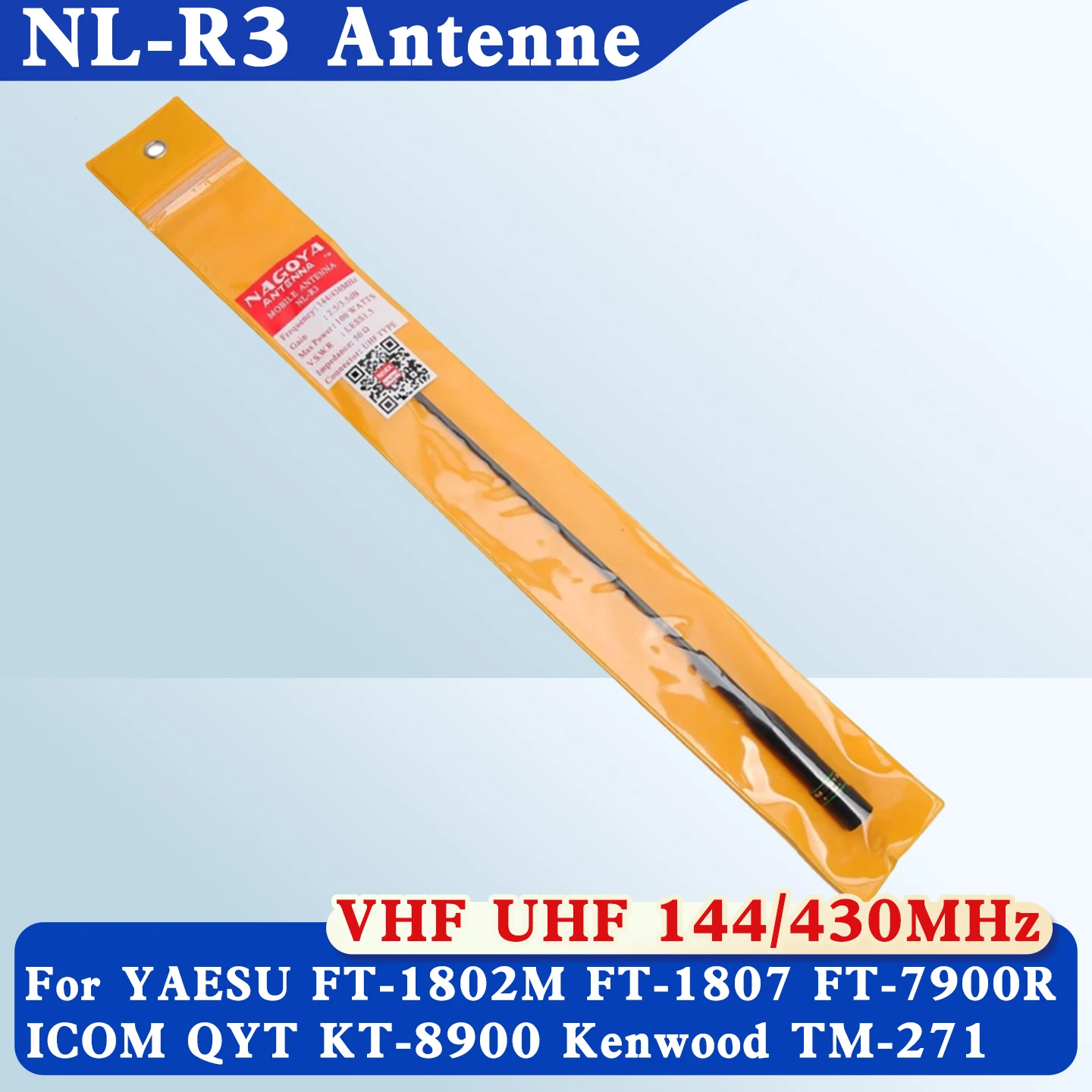 NAGOYA NL-R3 Flexible Whip Dual Band VHF UHF 144/430MHz Antenna for ICOM YAESU QYT KT-8900D/7900D Baojie BJ-218 Car Mobile Radio