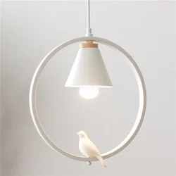 Nordic Modern Iron Ring Pendant Lights Children Bedroom Boy Girl Hanging Lamps Home Decor Led Bird Light Fixtures E27 Luminaire