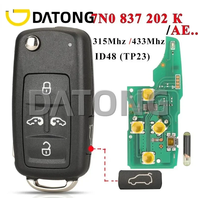 

CHANKey 7N0837202K /F/AE Remote Key 315/434Mhz For VW Sharan Multivan Caravelle Transporter ID48 NON-KEYLESSGO 5K0 837 202 AD