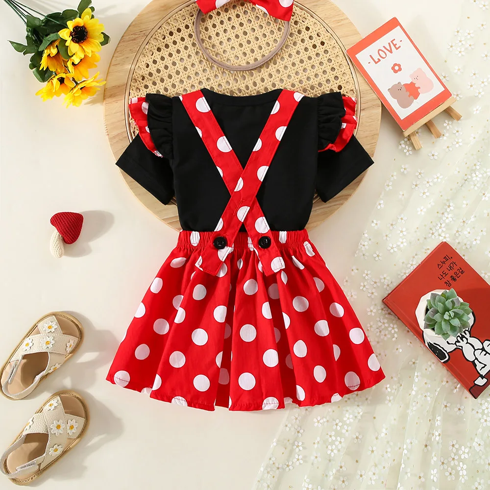 2Pcs/Set Cartoon Polka Dot Baby Girl Evening Dresses Bow Kids Birthday Party Princess Toddler Children Clothes Suit 0 To 4 Years