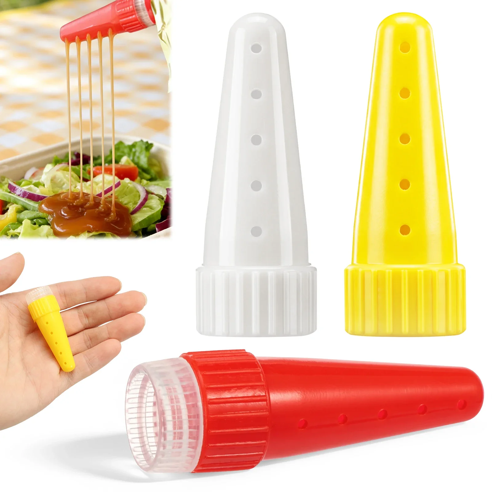 3 Pcs Salad Dressing Dispenser Nozzles Kit Portable Mini Sauce Squeeze Replacement Tips for Condiment Bottle Kitchen BBQ Gadgets