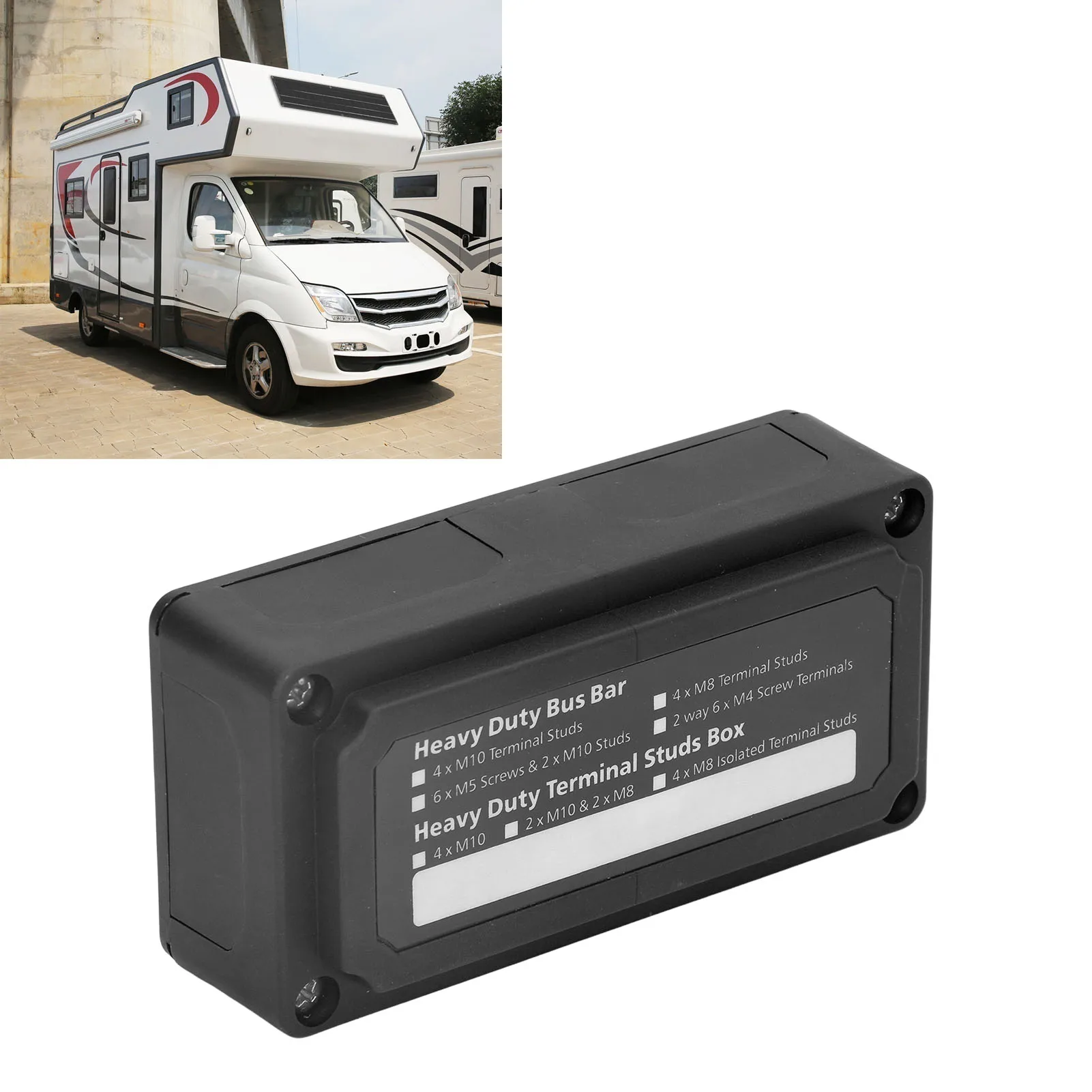 Bus Bar Box with Screws M10 Terminal Studs Power Junction Distribution Block Busbar Box 48V 300A Power Junction Block Box