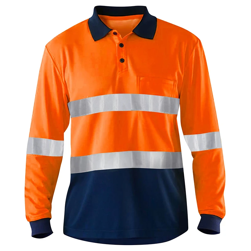 Hi Vis Polo Shirt Men High Visibility Clothing Long Sleeve Reflective Shirt Construction Quick Dry Safety Warning Shirt Workwear