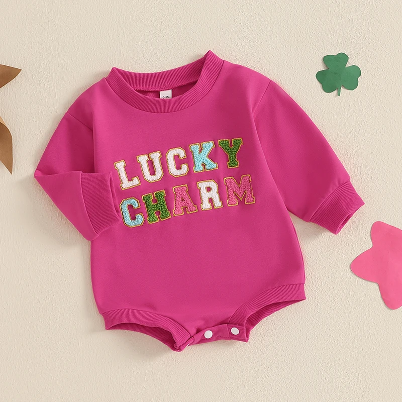 Newborn Infant Baby Girls Sweatshirt Romper Letter Embroidered Cotton Casual Long Sleeve Round Neck Irish Jumpsuits