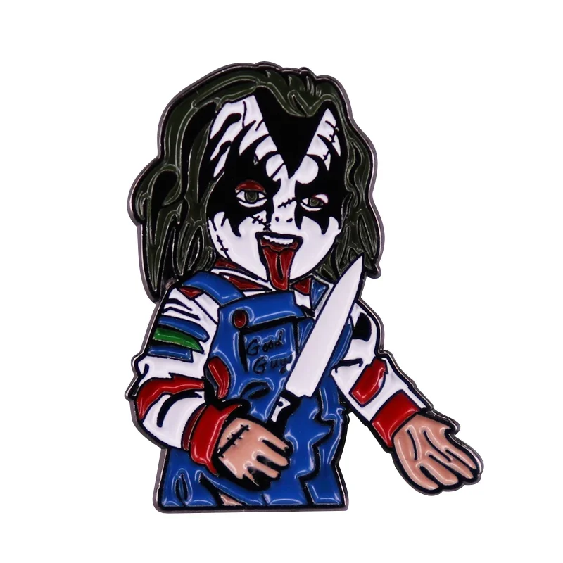 The DEMON Doll Chucky Enamel Pin Child Play Halloween Badge Horror Movie Rock Band Mash Up Jewelry