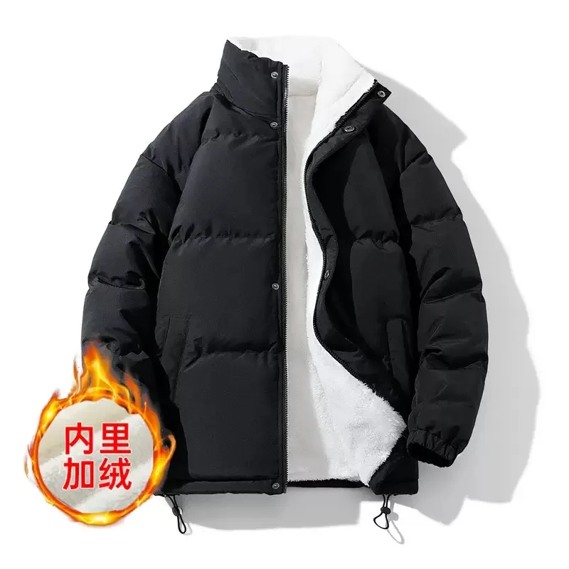 Winter New Fashionable Solid Color Thick Warm Cotton Coat with Velvet for Men's Casual Loose Sport Windproof Large Size Coat