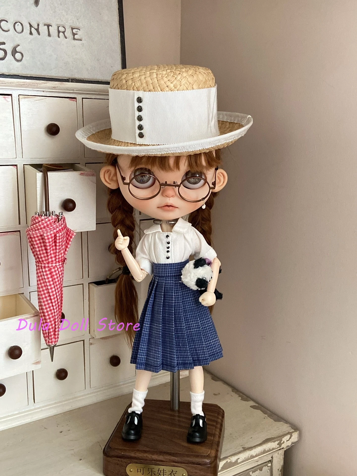 

Одежда для куклы Dula, платье 2021, простой японский костюм с синей юбкой в консервативном стиле для куклы Blythe ob24 ob22, Licca JerryB 1/6