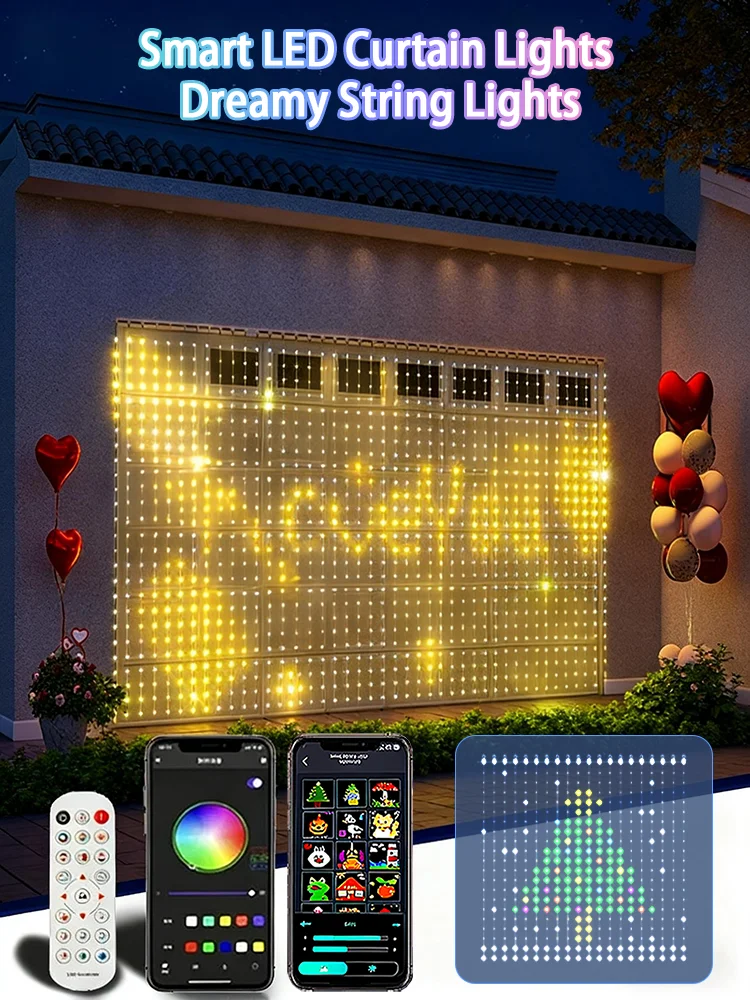 1/2 قطعة أضواء الستار LED الذكية LED أضواء الجنية App التحكم مزامنة الموسيقى لتقوم بها بنفسك نمط مقاوم للماء لديكور الحفلات الداخلية والخارجية