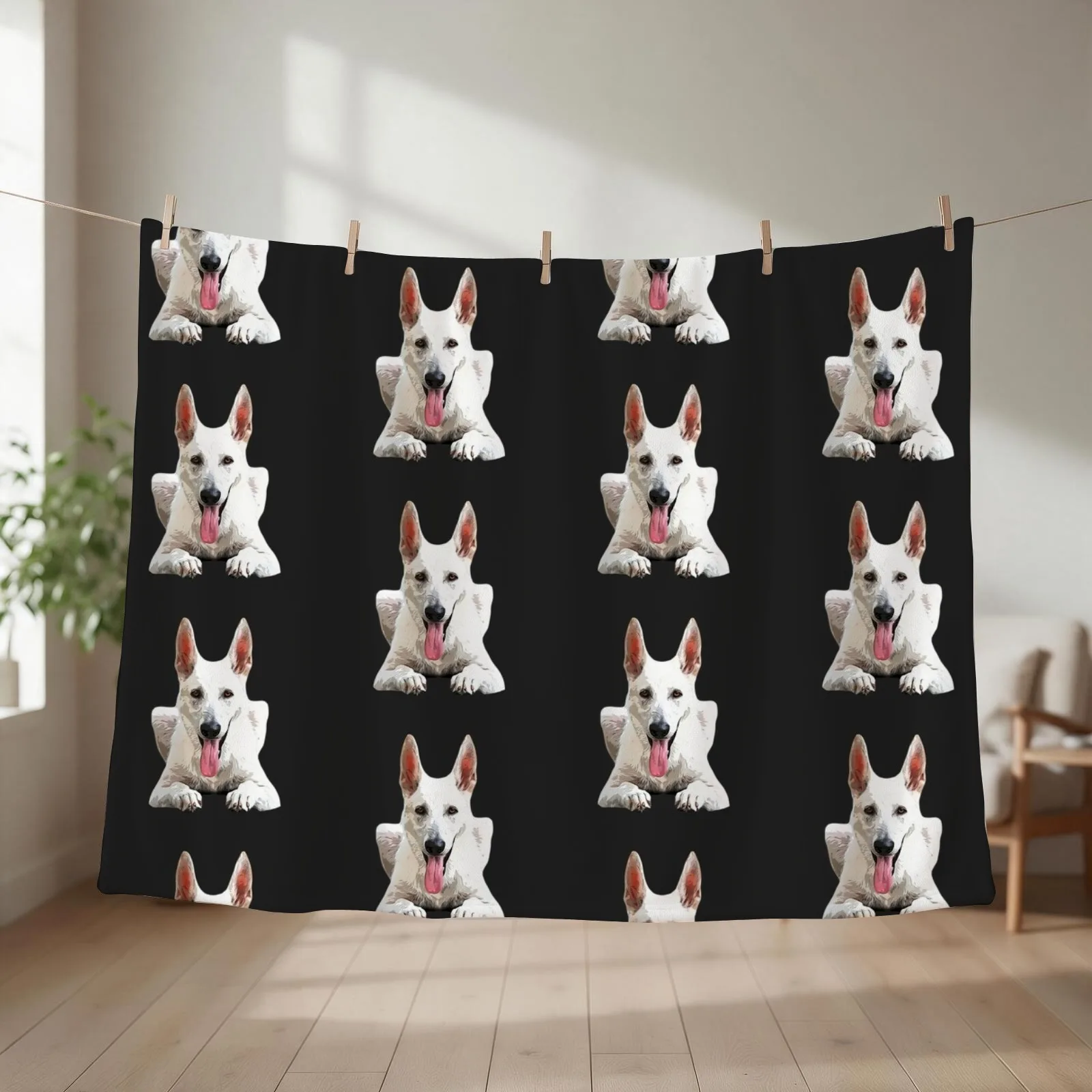 White Swiss Shepherd White German Shepherd Throw Blanket couch cozy soft plush fuzzy picnic outdoor blanket