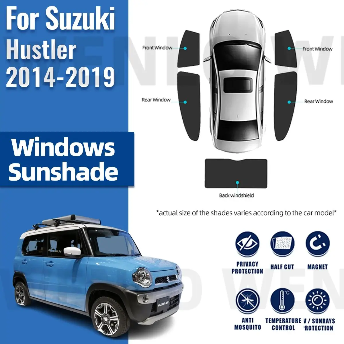 For Suzuki Hustler 2014-2019 Front Windshield Frame Curtain Magnetic Car Sunshade Shield Rear Side Window Sun Shade Visor