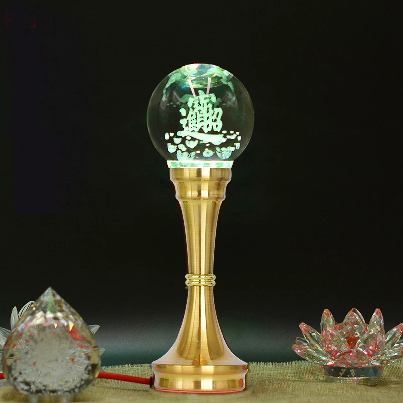 A Pair Wholesale Buddhism supply HOME SHOP temple altar worship God of wealth bring money GOOD LUCK colour crystal buddha Light