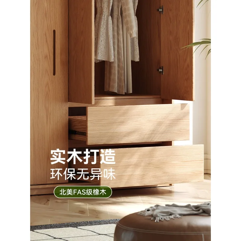Solid wood oak sliding door wardrobe home master bedroom log style modern simple children's wardrobe door hanging wardrobe