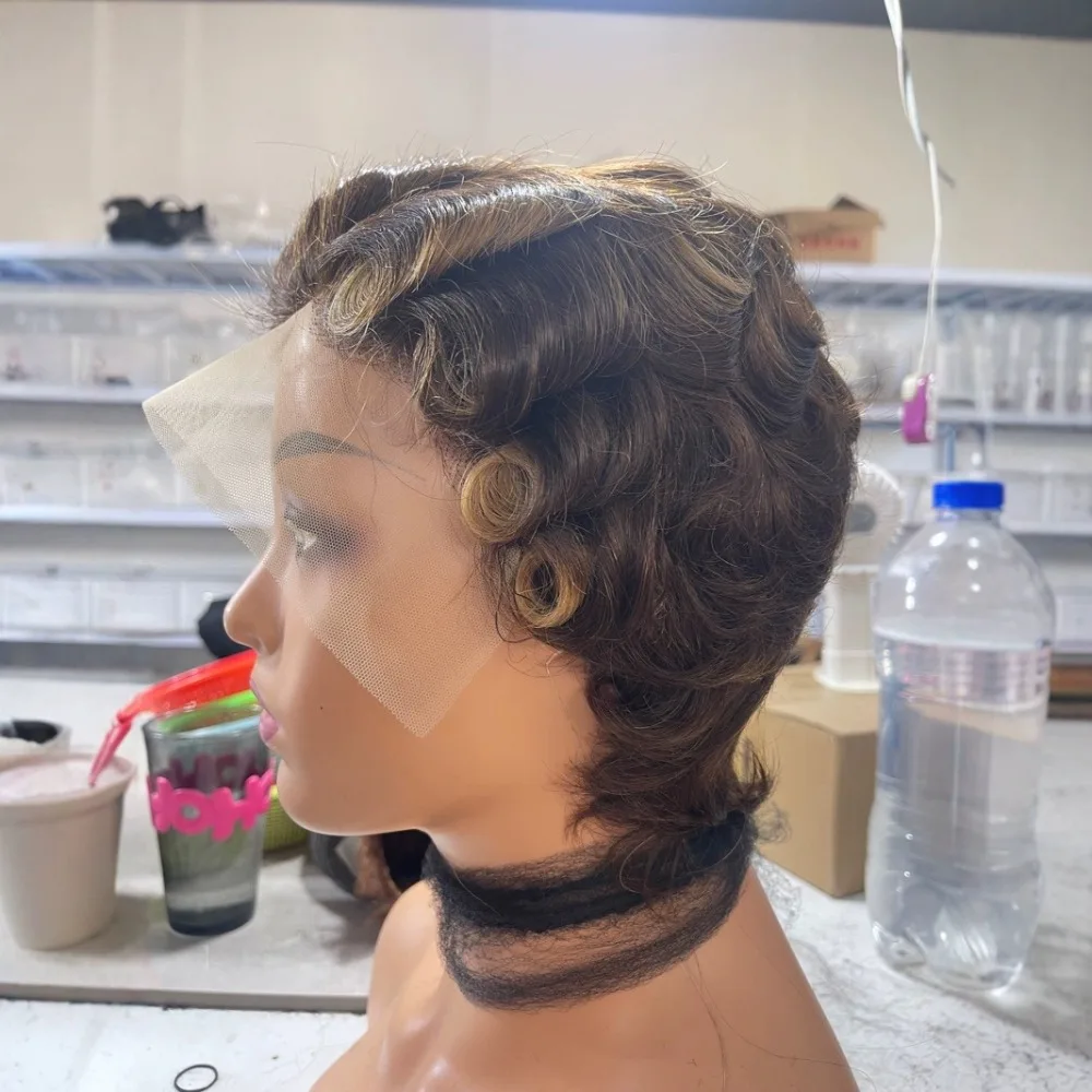 4/27 # 13x4 Lace Frontal Pixie Cut Lockenperücken 8 Zoll Brasilianisches Echthaar Remy Weich Atmungsaktiv Natürlicher Look für Schwarze Frauen Täglicher Gebrauch – Detail 3