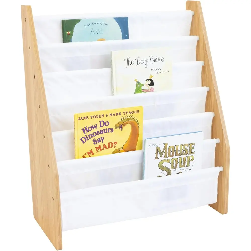 

Kids Bookshelf 6-Tier Book Rack Organizer, Extra Large Toddler Bookcase with Fabric Storage Pockets, Front-Facing Display for Ch