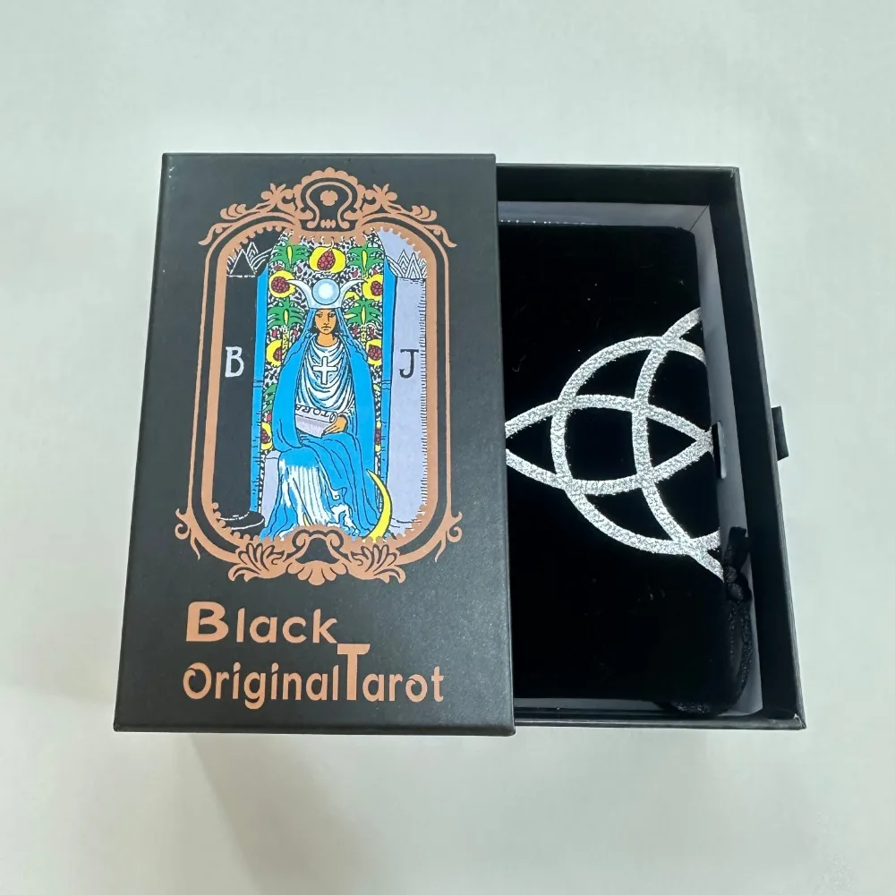 

Black Original Tarot Deck In Sliding Rigid Gift Box 78 Pcs Tarot Cards with Guidebook and Drawstring Pouch 12*7cm