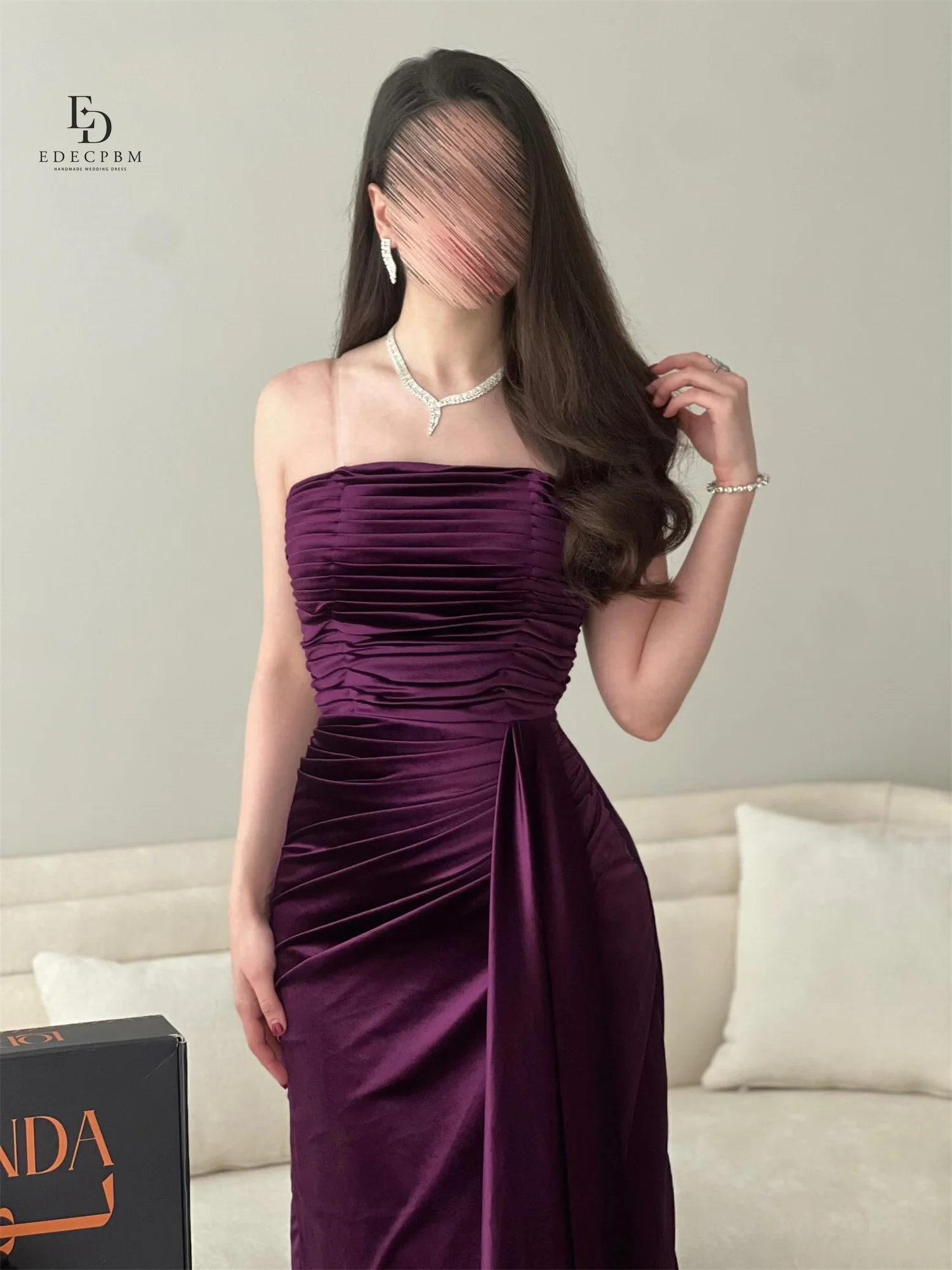 EDECPBM فساتين الحفلات الأنيقة 2025 فساتين سهرة نسائية فاخرة أرجوانية للمناسبات الخاصة فستان حفلة موسيقية من الساتان