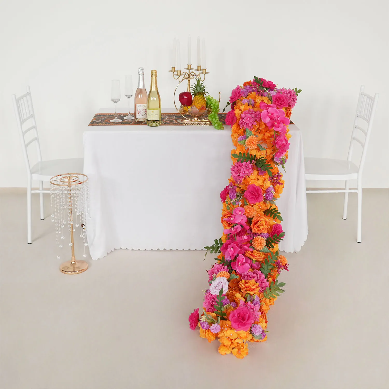 

Uflower Artificial Flower Row Orange Rose Peony Runner Table Centerpiece Wedding Decoration Mix Flowers Backdrop Arches Decor