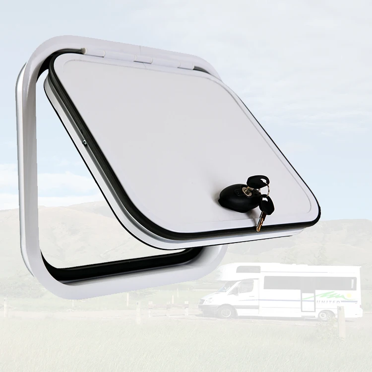 

Hot Sale 240*240mm Aluminum Alloy RV Luggage Access Door Panel New Condition Camping Motorhome Hatch Door for Wholesale