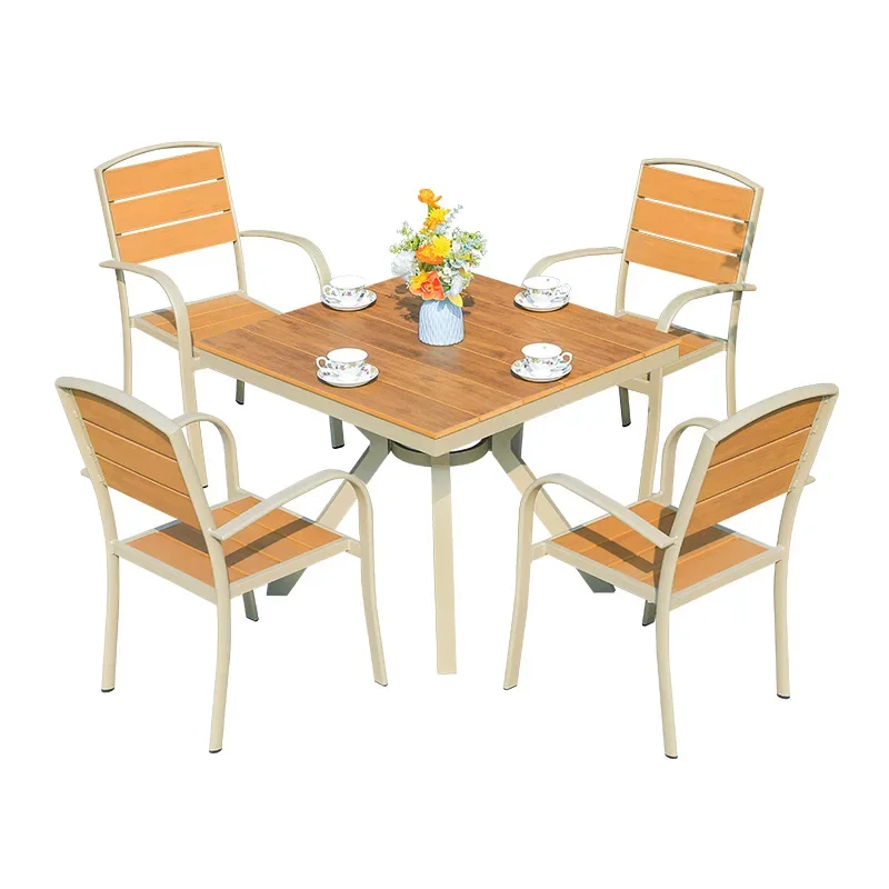 

Outdoor table and chair combination plastic wood aluminum alloy exterior dining table and chair