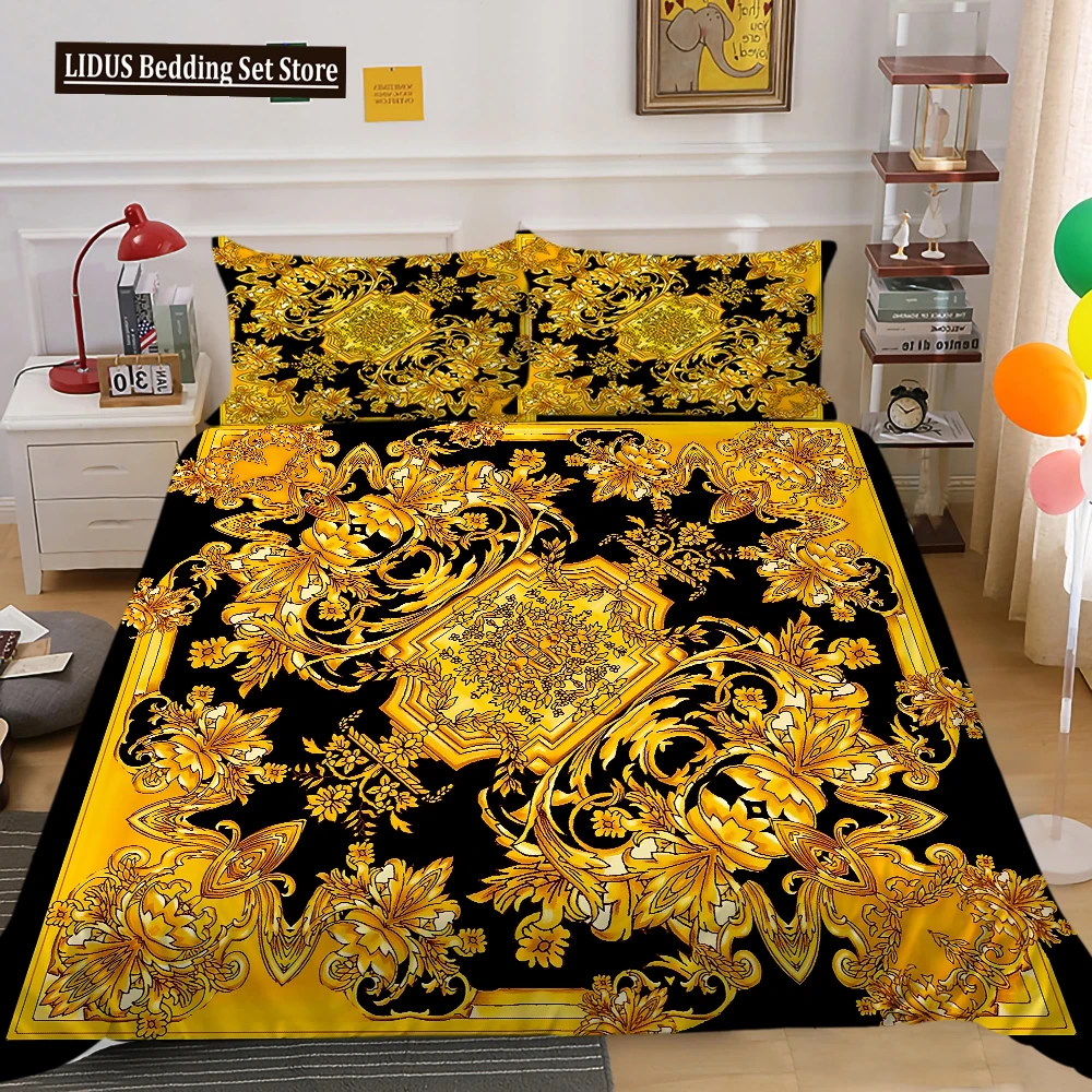 

Dark Gold Duvet Cover Set Dull Gold Patterns 3D Luxury Printing Comforter Cover King Queen For Teens Adult Polyester Bedding Set