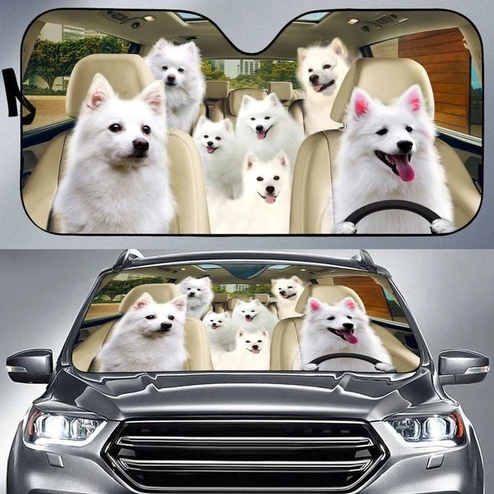 

American Eskimo All Over Printed 3D Sun Shade Auto Sun Shade for Car Truck Decor Windshield Sunshade,Blocks UV Rays Sun