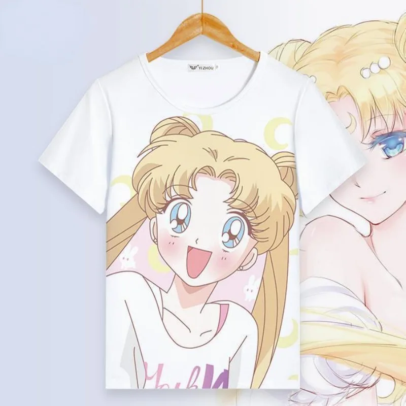 

Sailor Moon Kawaii Creative Personality Animation Peripheral Short Sleeve Cute Tsukino Usagi Water Ice Moon T-shirt Wholesale