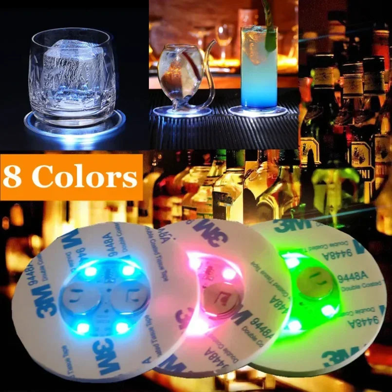 Imagem -03 - Luminous Garrafa Adesivos Luzes Led Coaster 6cm Lâmpadas para Xmas Bar Ktv Festa de Casamento Cocktail Drink Copos Vaso Decoração 100 Pcs