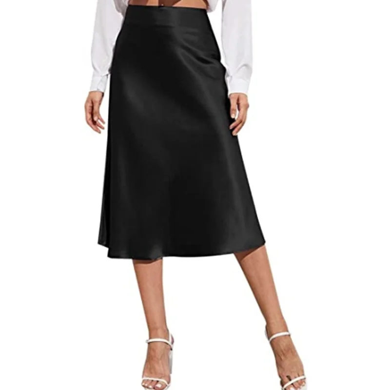 أزياء سيدة أنيقة جديدة في ملابس خارجية من الساتان السلس ملابس الشارع عارضة تنورة ماكسي خضراء الصيف #2