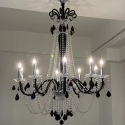 Modern Large Transparent Crystal Chandeliers For Hotels Bohemian Hanging Lamps Classical Room Black Lights Stairs Long Fixture