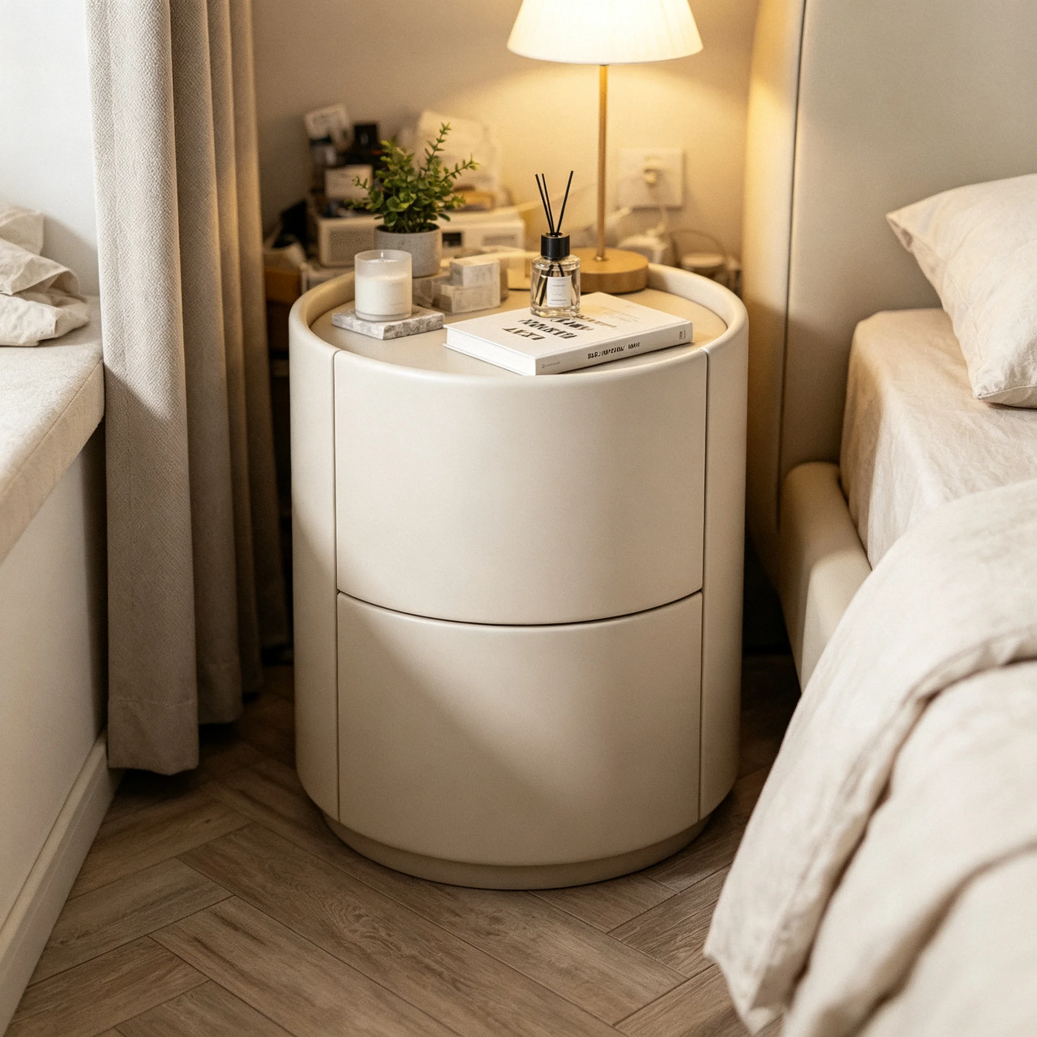 AOLIVIYA Italian Round Nightstand Bedside Storage Cabinet Shelf Modern Minimalist Luxury
