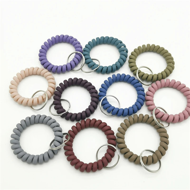 5Pcs Retractable Wristband Bracelet Keychain Spring Frosted Phone Line Bracelet Plastic Spiral Wristband Keychain