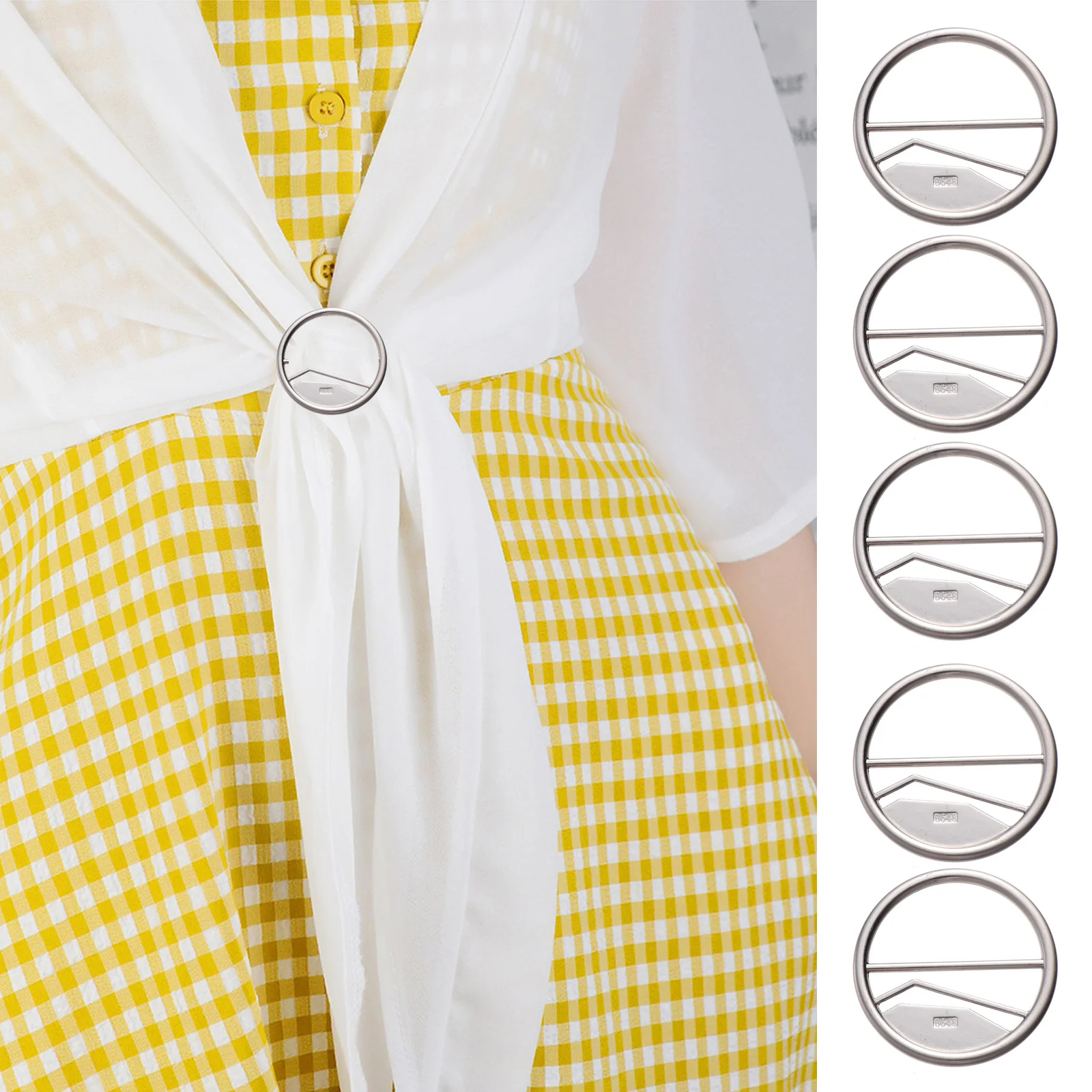 

5pcs Scarf Buckles Silver Metal Ring For Clothes Stylish Outfit Accessories T-Shirt Rings Party Wear Decorative Clasp Cloth