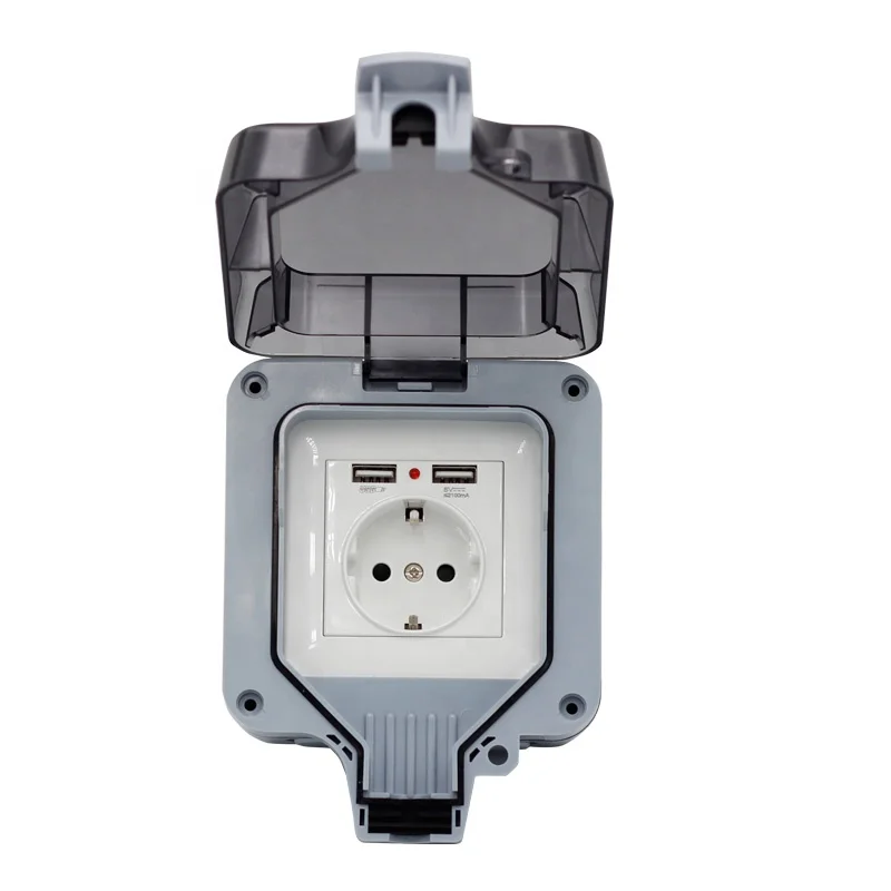 

European standard German garden indicator switch waterproof switch outdoor socket with USB