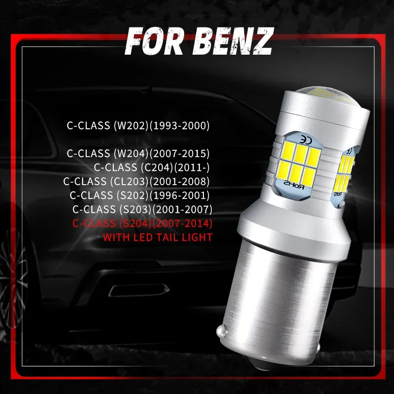 2pcs Car LED Reverse Backup Lights Lamp Blubs Xenon White For Mercedes-Benz C-Class W202 W204 C204 CL203 S202 S203 S204