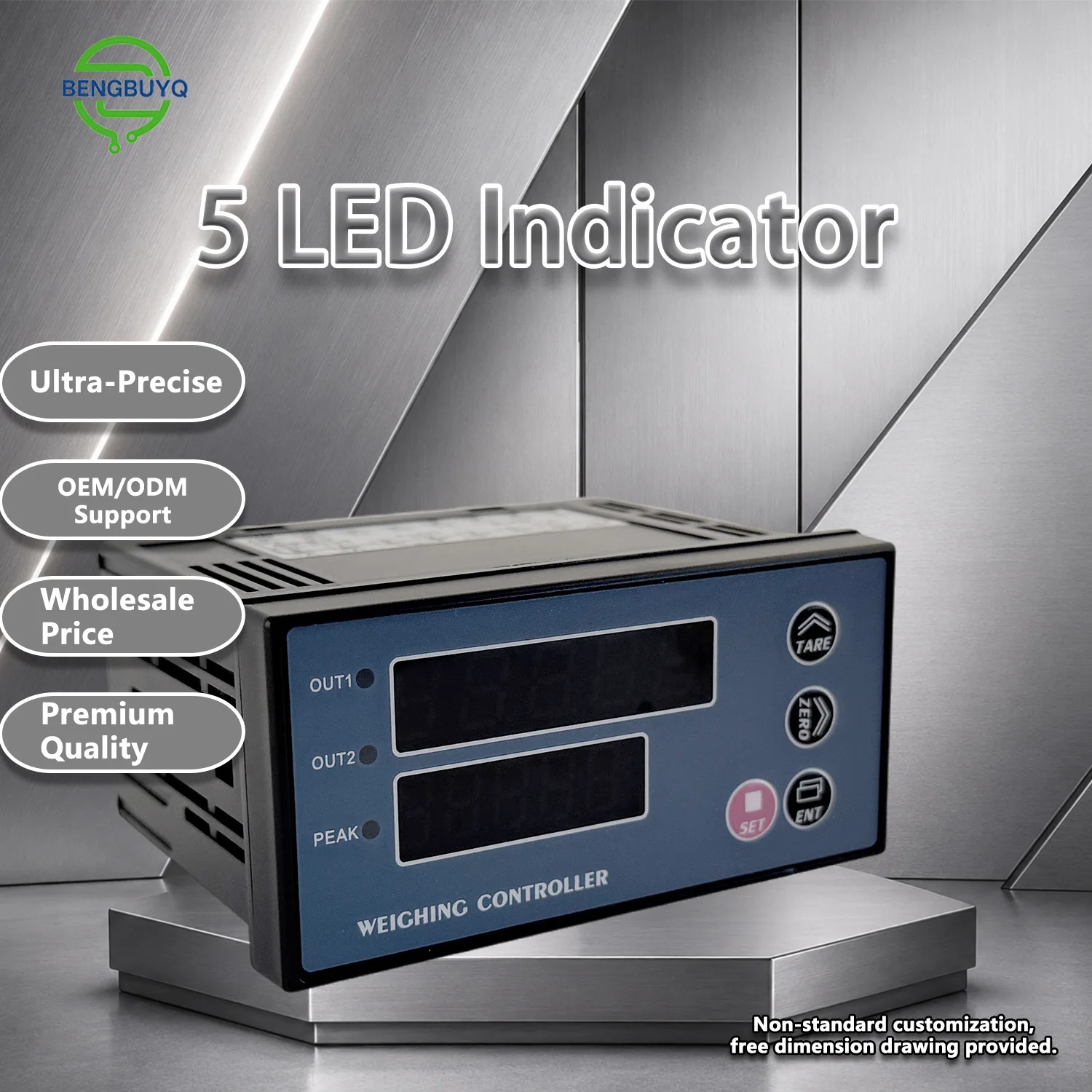 96x48mm Panel Mount Weighing Controller Standard DIN Size Load Cell Indicator 5-Digit LED Display with Mounting Brackets Dual