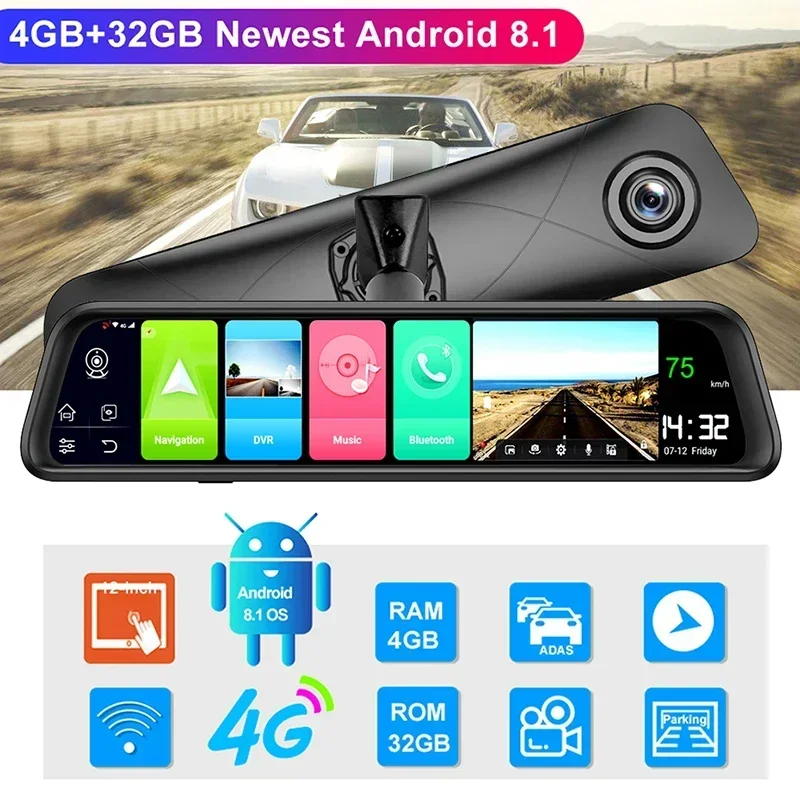 Bluavido 4G RAM Smart Android 8.1 Car Mirror DVR GPS Navigation HD 1080P Video Recorder Camera ADAS 32G ROM Add Original Bracket