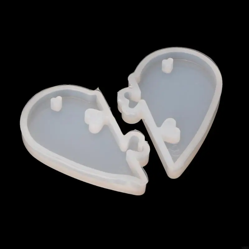 N0HE Couples Keychains Heart Silicone Mold with Hole Puzzle Pendant Casting