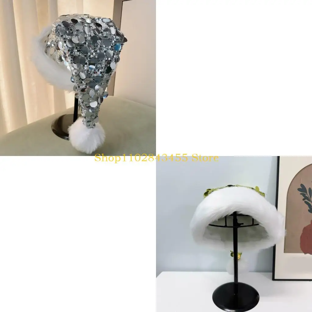 49MC Christmas Party Hat Comfortable Glitter Sequins Santa Hats for Adults