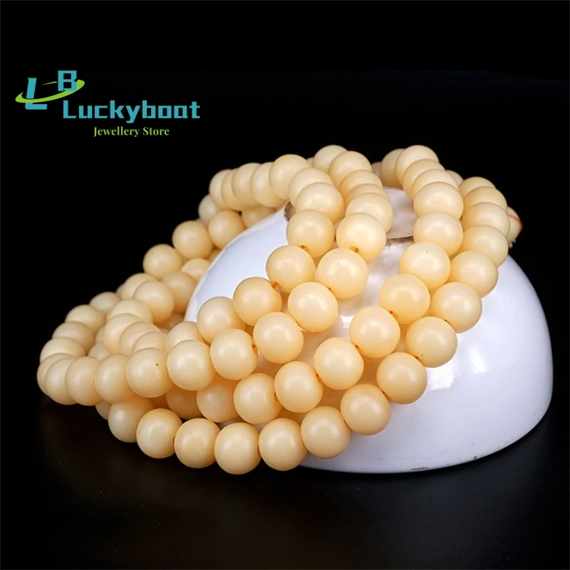 Natural Oil-smooth Camel Bone Beads Bracelet Buddhist 108 Prayer Mala for Women or Men DIY Jewelry Accessories Bone Carved Craft