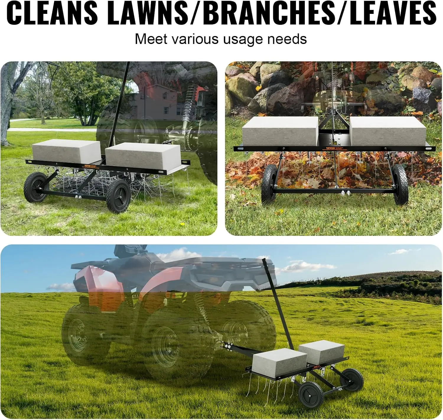 Tow Behind Dethatcher,40-inch Tow Dethatcher with 20 Spring Steel Tines, Lawn Dethatcher Rake for ATV or Mower, with Lift Handle