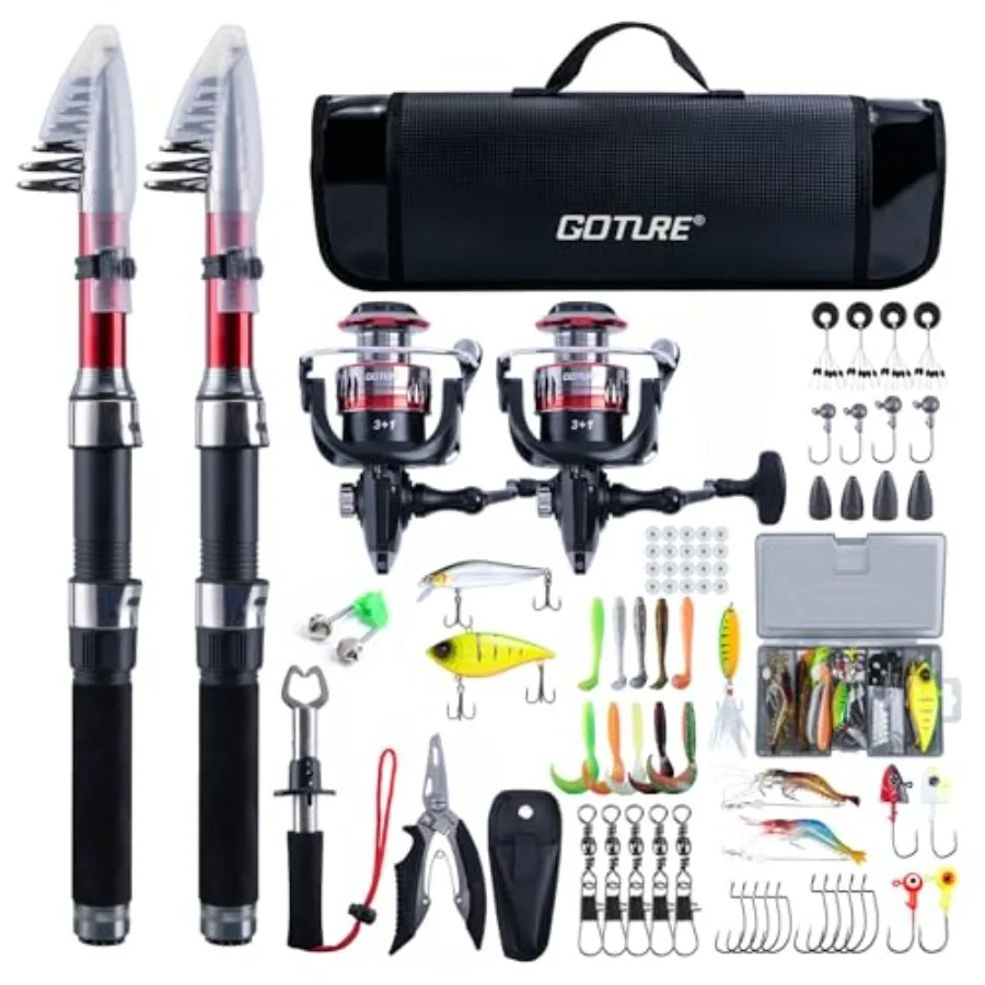 2 قطعة صنارة صيد تلسكوبية وبكرة مع حقيبة حمل للسفر 1.8 متر 2.7 متر طول قابل للتعديل مثالية للمياه المالحة والأجسام #1